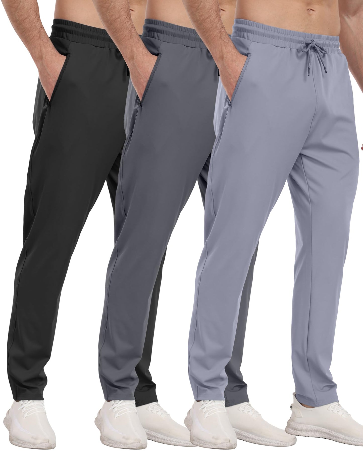 3 Pack Men's Jogger Pants with Zipper Pockets, Casual Sports Trousers for Workout Running