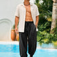 Men's Cotton Linen Harem Pants, Elastic Waist with Drawstring, Loose Casual Trousers for Yoga, Beach and Daily Wea