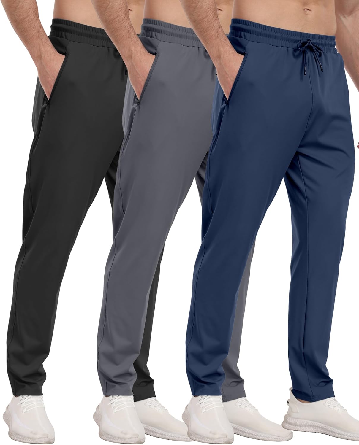 3 Pack Men's Jogger Pants with Zipper Pockets, Casual Sports Trousers for Workout Running