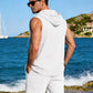 Men's Linen Sleeveless Hooded Button Tank Top, Lightweight Casual Summer Beach Wear
