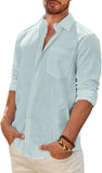 Men's Linen Textured Long Sleeve Shirt, Solid Cotton Regular Fit Button Down Shirt, Casual for Summer, Beach and Wedding Wear