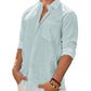 Men's Linen Textured Long Sleeve Shirt, Solid Cotton Regular Fit Button Down Shirt, Casual for Summer, Beach and Wedding Wear