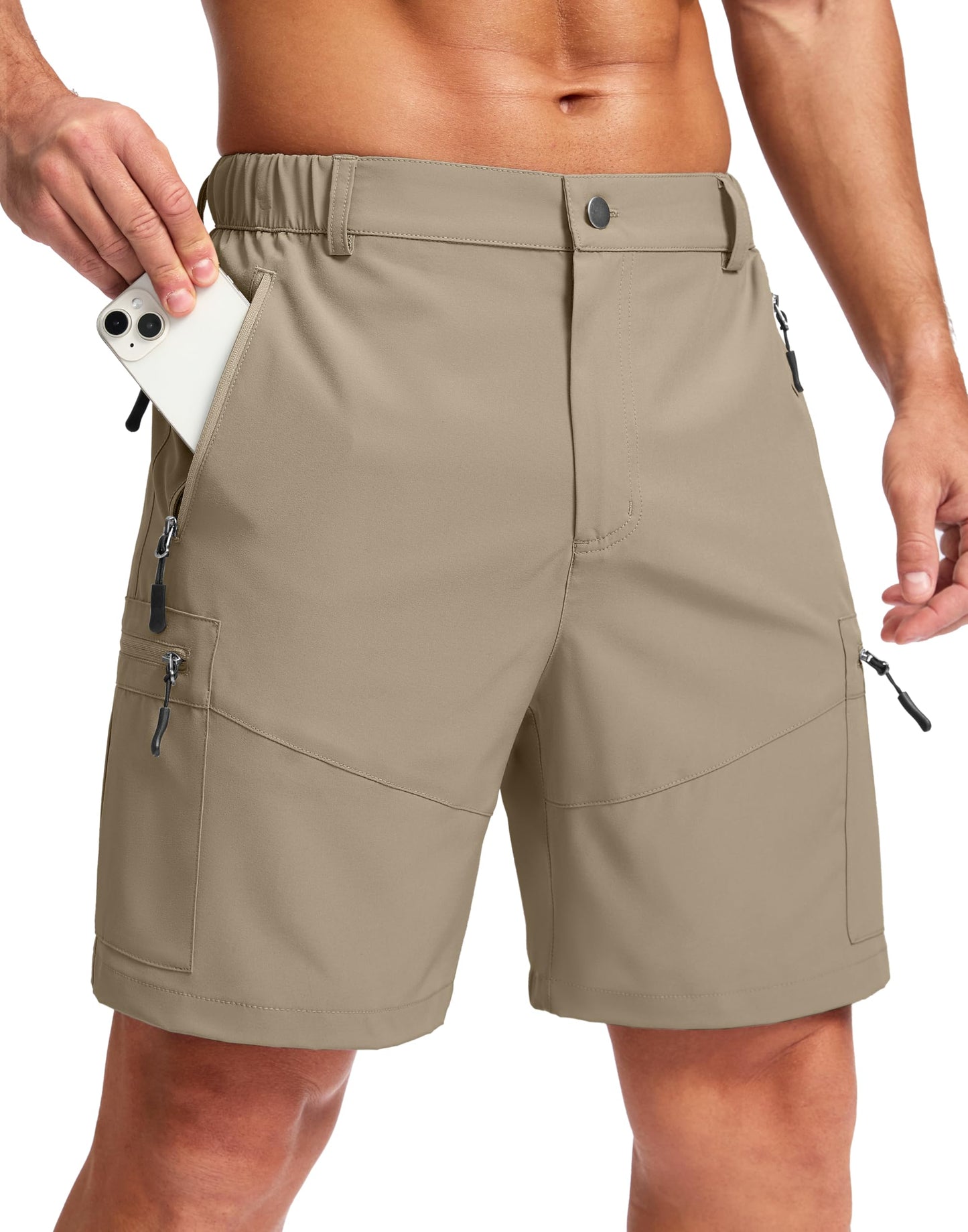 Men's Multi-Pocket Lightweight Outdoor Cargo Shorts, Casual Shorts for Hiking Golf Camping Could you recommend other men's outdoor apparel? Are hooded waterproof jackets available? What features do these hiking cargo shorts have?        What are the advan