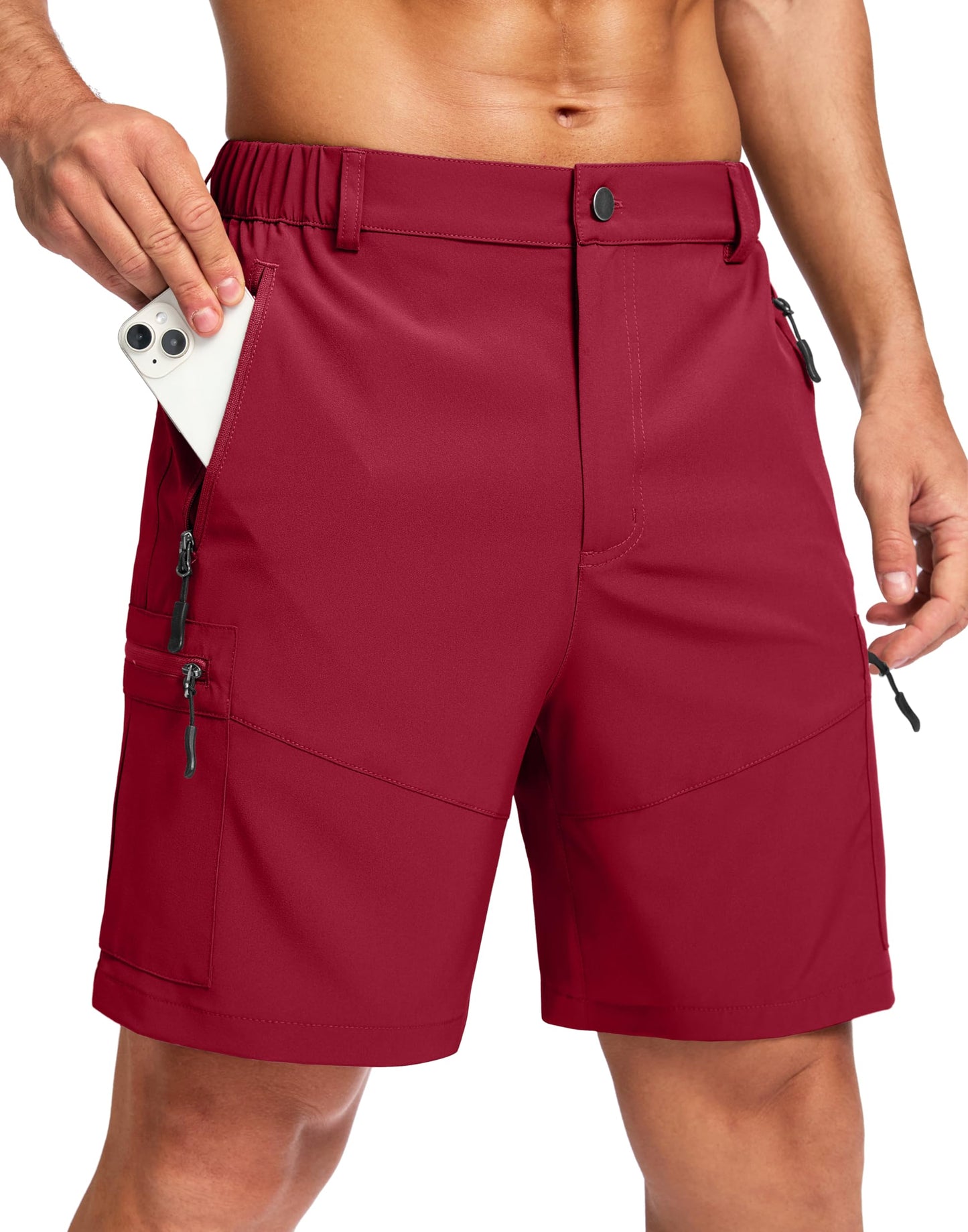 Men's Multi-Pocket Lightweight Outdoor Cargo Shorts, Casual Shorts for Hiking Golf Camping Could you recommend other men's outdoor apparel? Are hooded waterproof jackets available? What features do these hiking cargo shorts have?        What are the advan
