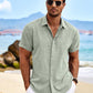 Men's Linen Shirts Short Sleeve Casual Shirts Button Down Shirt for Men Beach Summer Wedding Shirt