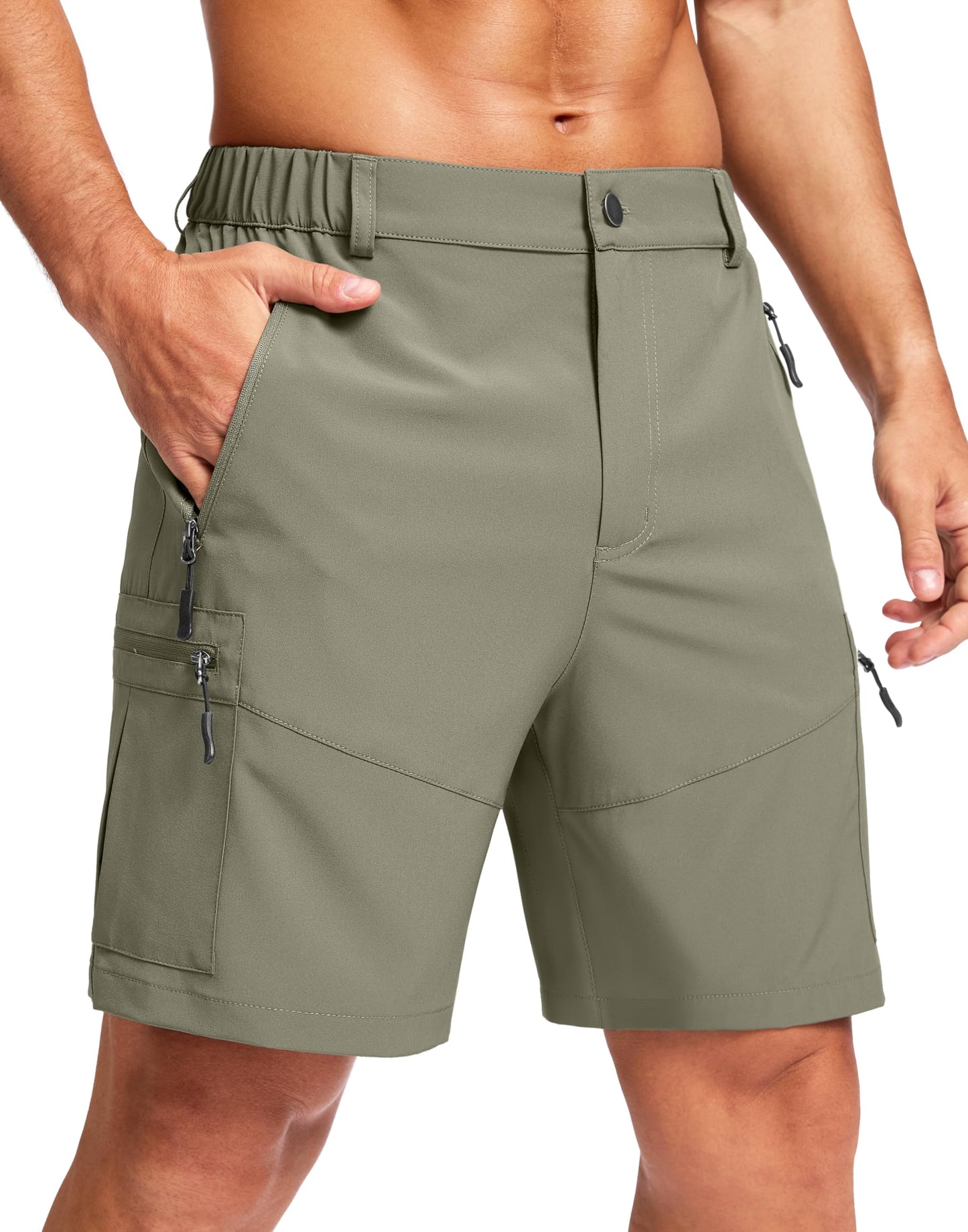 Men's Multi-Pocket Lightweight Outdoor Cargo Shorts, Casual Shorts for Hiking Golf Camping Could you recommend other men's outdoor apparel? Are hooded waterproof jackets available? What features do these hiking cargo shorts have?        What are the advan