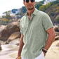 Men's Linen Shirts Short Sleeve Casual Shirts Button Down Shirt for Men Beach Summer Wedding Shirt