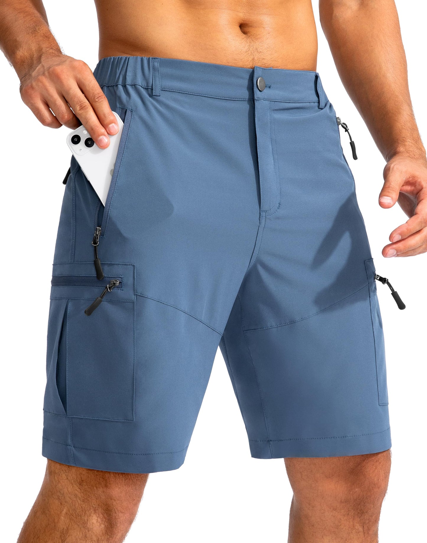 Men's Multi-Pocket Lightweight Outdoor Cargo Shorts, Casual Shorts for Hiking Golf Camping Could you recommend other men's outdoor apparel? Are hooded waterproof jackets available? What features do these hiking cargo shorts have?        What are the advan