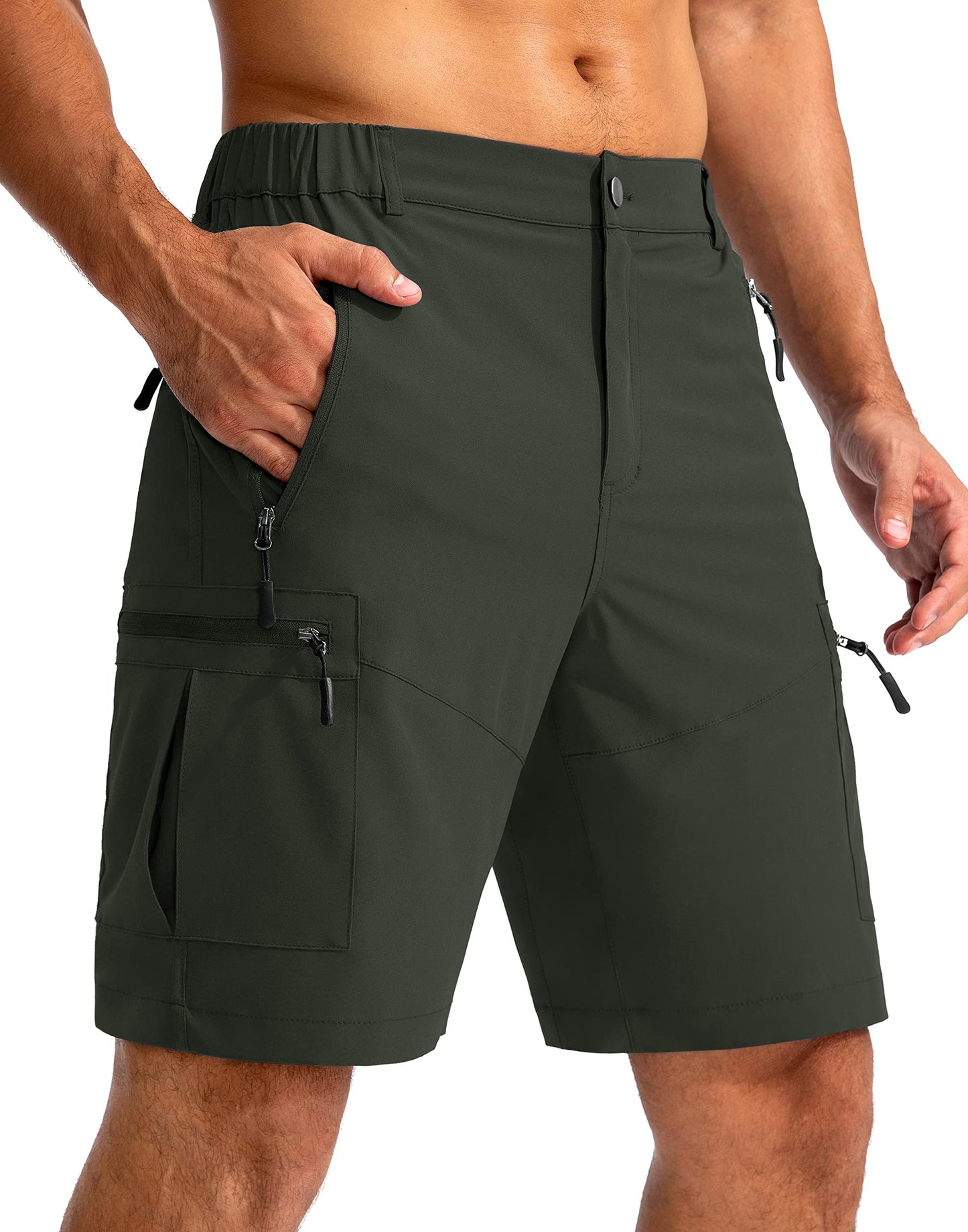 Men's Multi-Pocket Lightweight Outdoor Cargo Shorts, Casual Shorts for Hiking Golf Camping Could you recommend other men's outdoor apparel? Are hooded waterproof jackets available? What features do these hiking cargo shorts have?        What are the advan