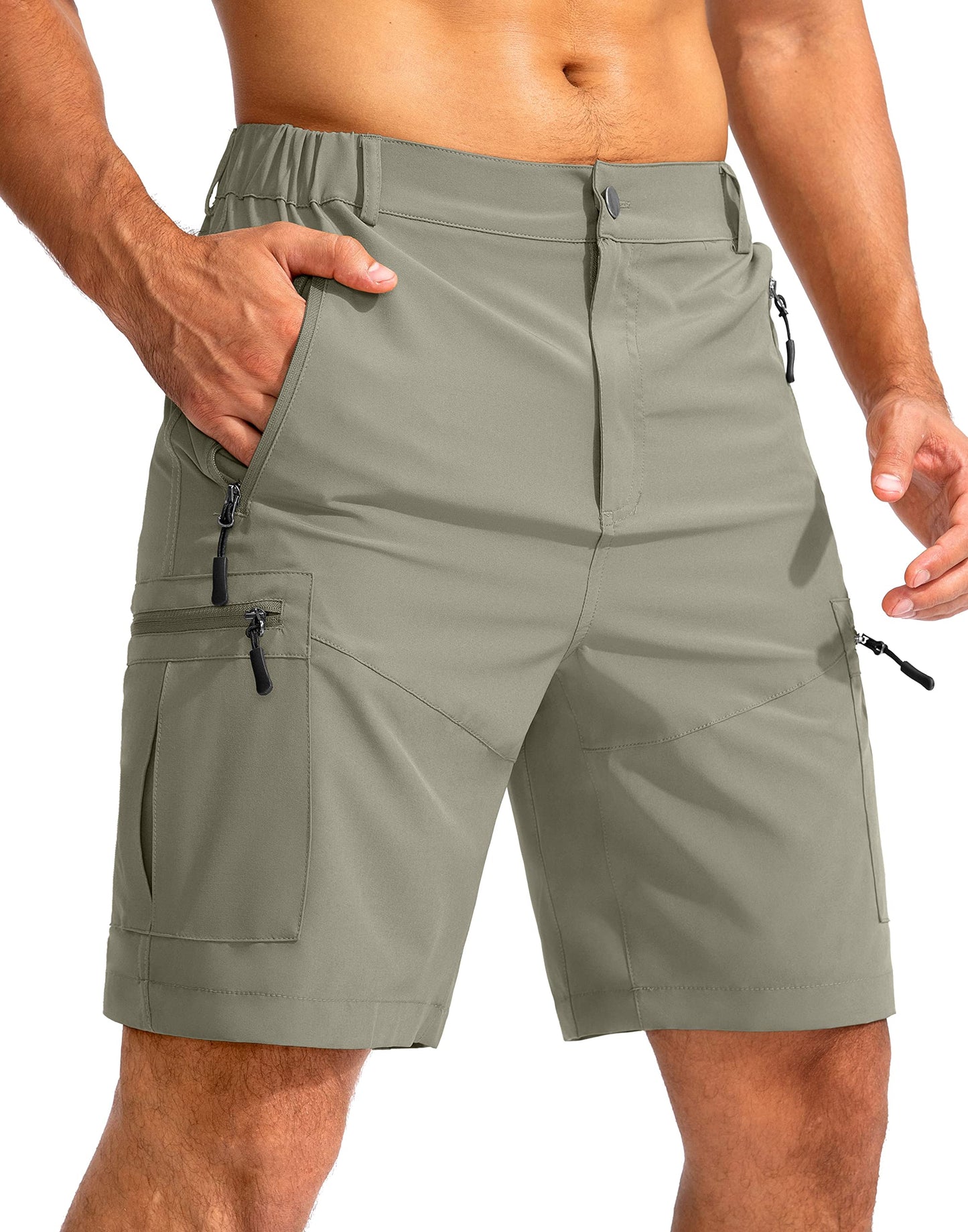 Men's Multi-Pocket Lightweight Outdoor Cargo Shorts, Casual Shorts for Hiking Golf Camping Could you recommend other men's outdoor apparel? Are hooded waterproof jackets available? What features do these hiking cargo shorts have?        What are the advan