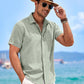 Men's Linen Shirts Short Sleeve Casual Shirts Button Down Shirt for Men Beach Summer Wedding Shirt