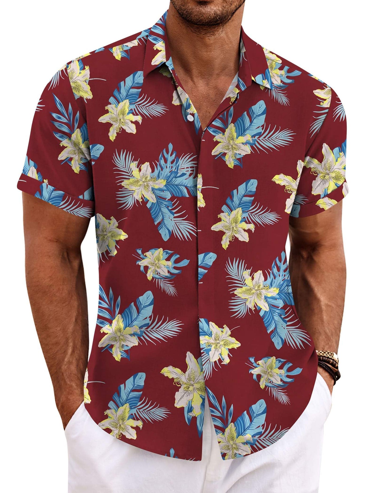 Men's Linen Shirts Short Sleeve Casual Shirts Button Down Shirt for Men Beach Summer Wedding Shirt