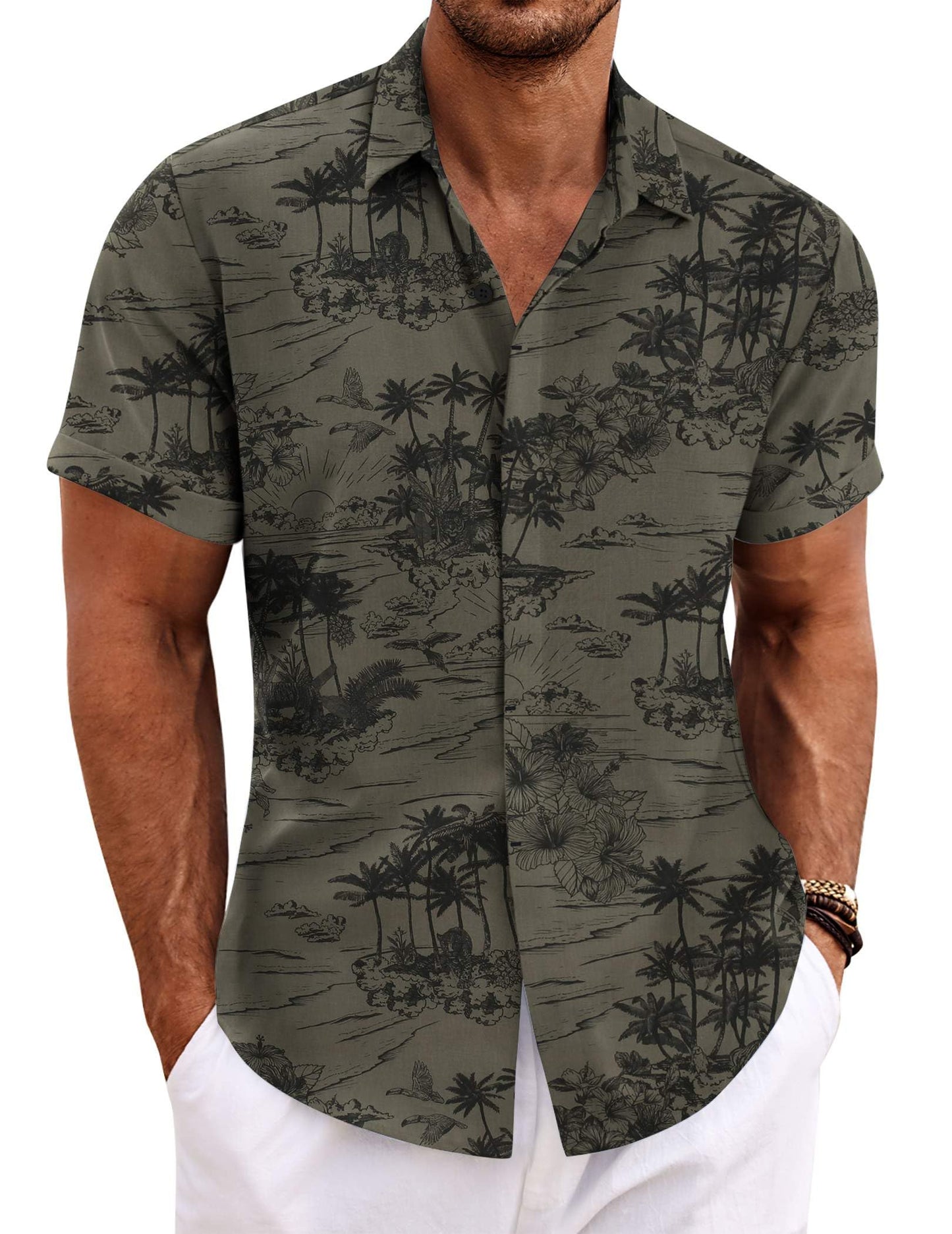 Men's Linen Shirts Short Sleeve Casual Shirts Button Down Shirt for Men Beach Summer Wedding Shirt