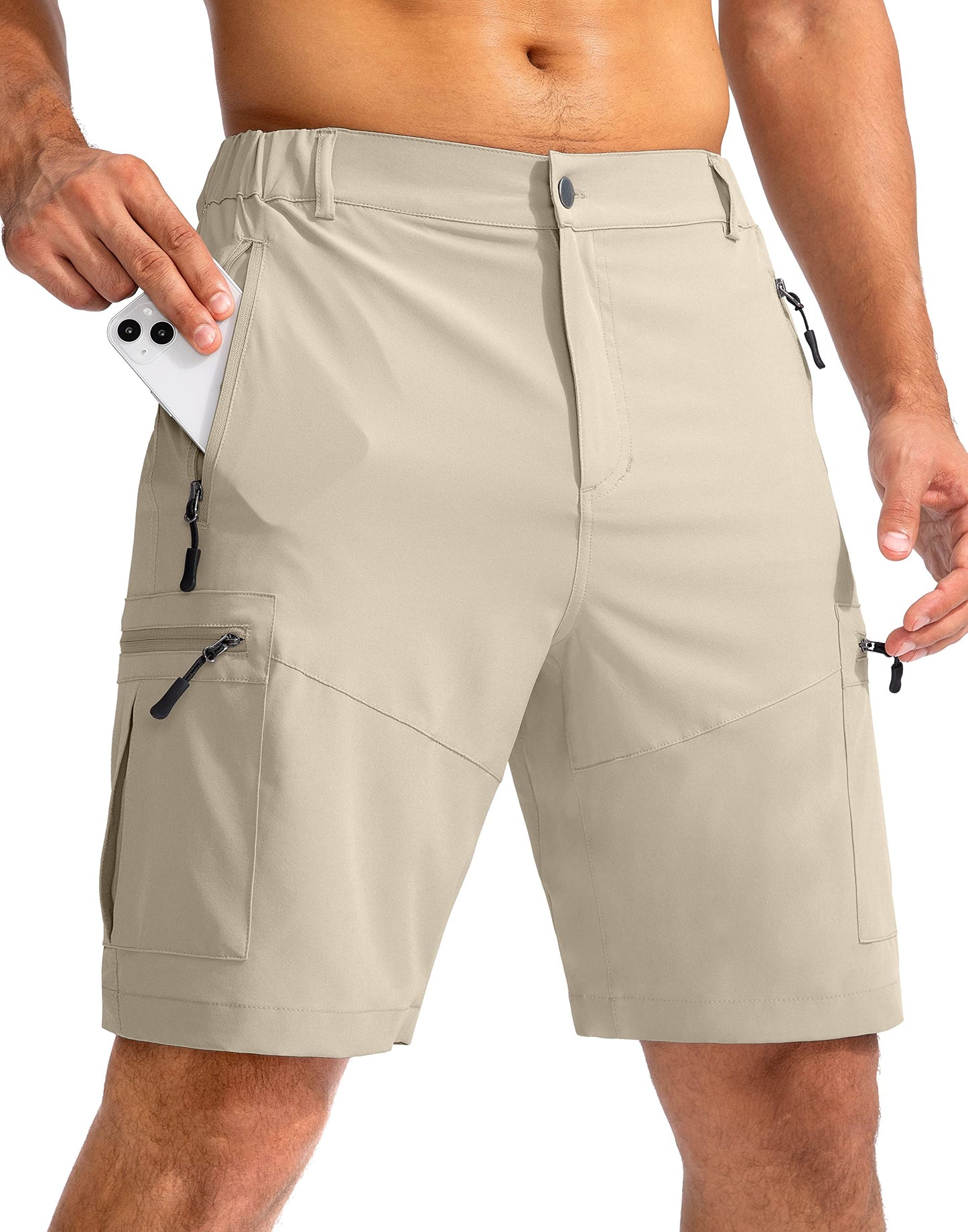 Men's Multi-Pocket Lightweight Outdoor Cargo Shorts, Casual Shorts for Hiking Golf Camping Could you recommend other men's outdoor apparel? Are hooded waterproof jackets available? What features do these hiking cargo shorts have?        What are the advan