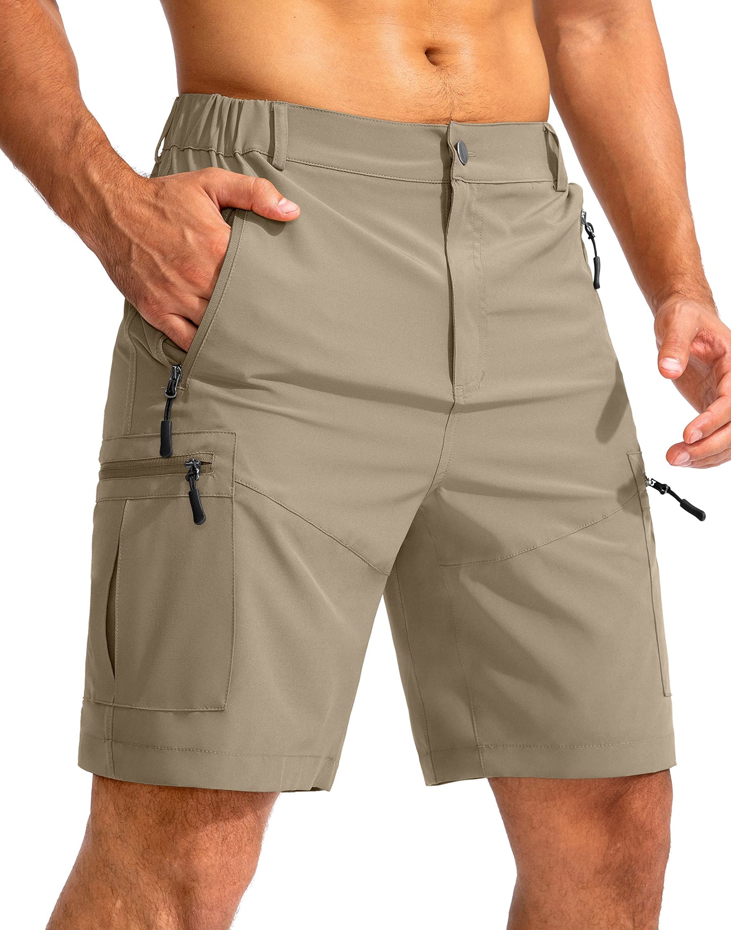 Men's Multi-Pocket Lightweight Outdoor Cargo Shorts, Casual Shorts for Hiking Golf Camping Could you recommend other men's outdoor apparel? Are hooded waterproof jackets available? What features do these hiking cargo shorts have?        What are the advan
