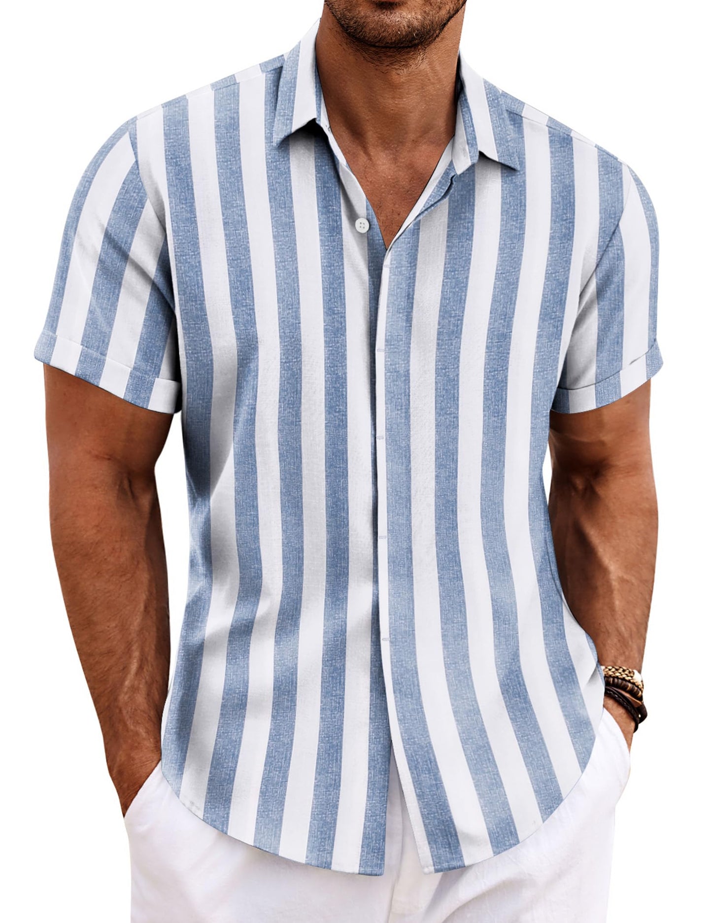 Men's Linen Shirts Short Sleeve Casual Shirts Button Down Shirt for Men Beach Summer Wedding Shirt