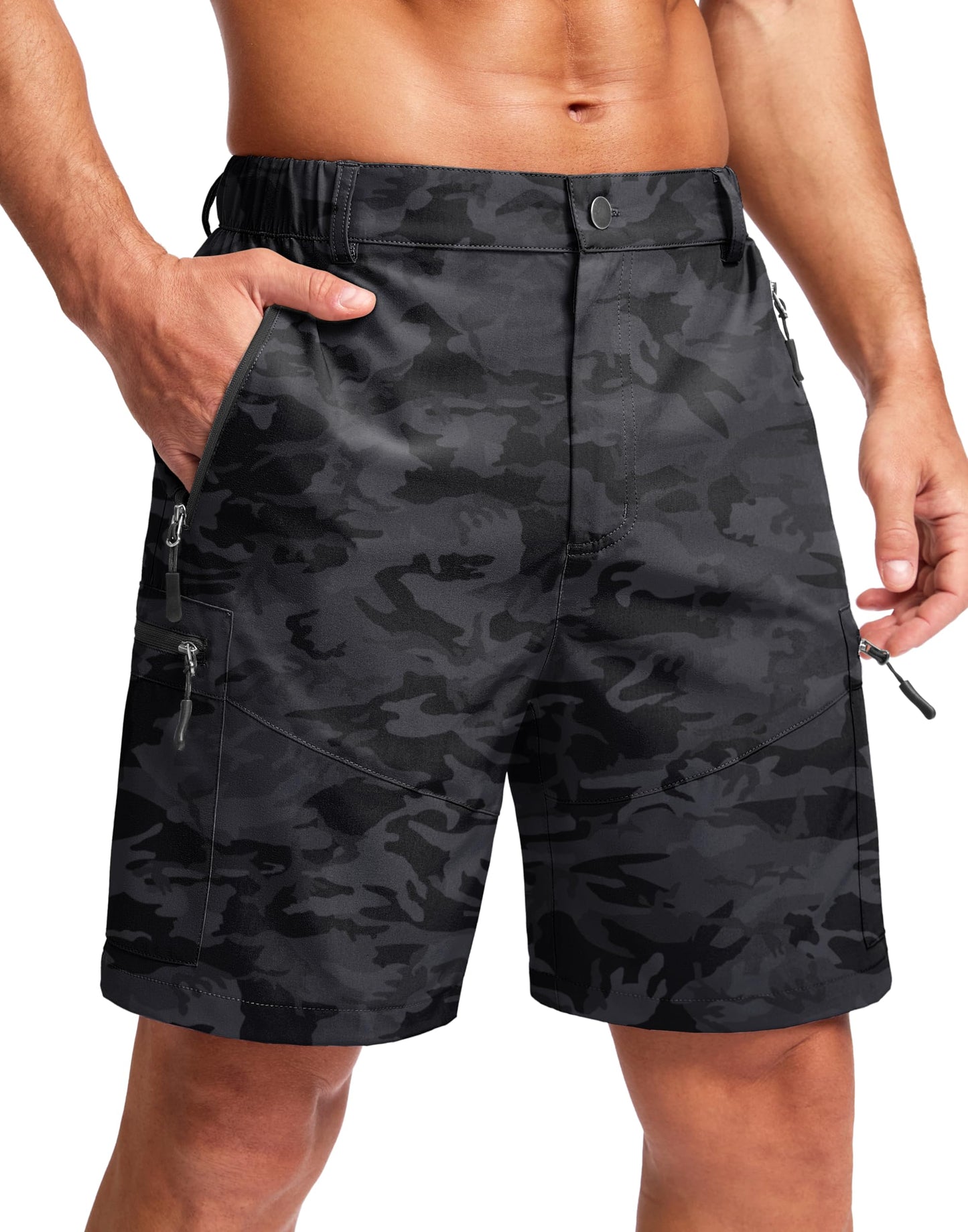 Men's Multi-Pocket Lightweight Outdoor Cargo Shorts, Casual Shorts for Hiking Golf Camping Could you recommend other men's outdoor apparel? Are hooded waterproof jackets available? What features do these hiking cargo shorts have?        What are the advan