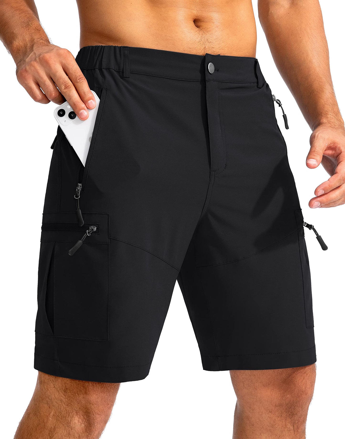 Men's Multi-Pocket Lightweight Outdoor Cargo Shorts, Casual Shorts for Hiking Golf Camping Could you recommend other men's outdoor apparel? Are hooded waterproof jackets available? What features do these hiking cargo shorts have?        What are the advan
