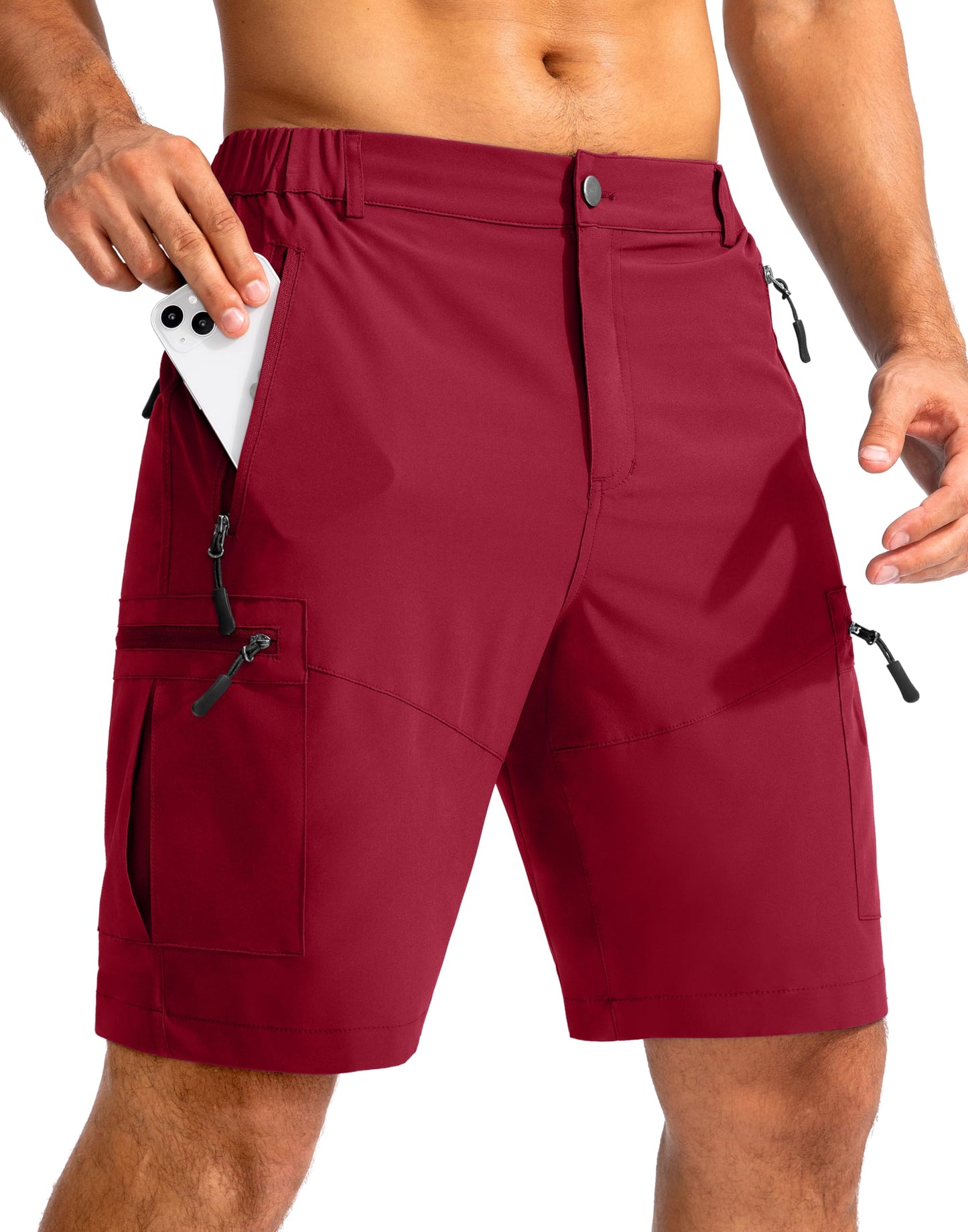 Men's Multi-Pocket Lightweight Outdoor Cargo Shorts, Casual Shorts for Hiking Golf Camping Could you recommend other men's outdoor apparel? Are hooded waterproof jackets available? What features do these hiking cargo shorts have?        What are the advan