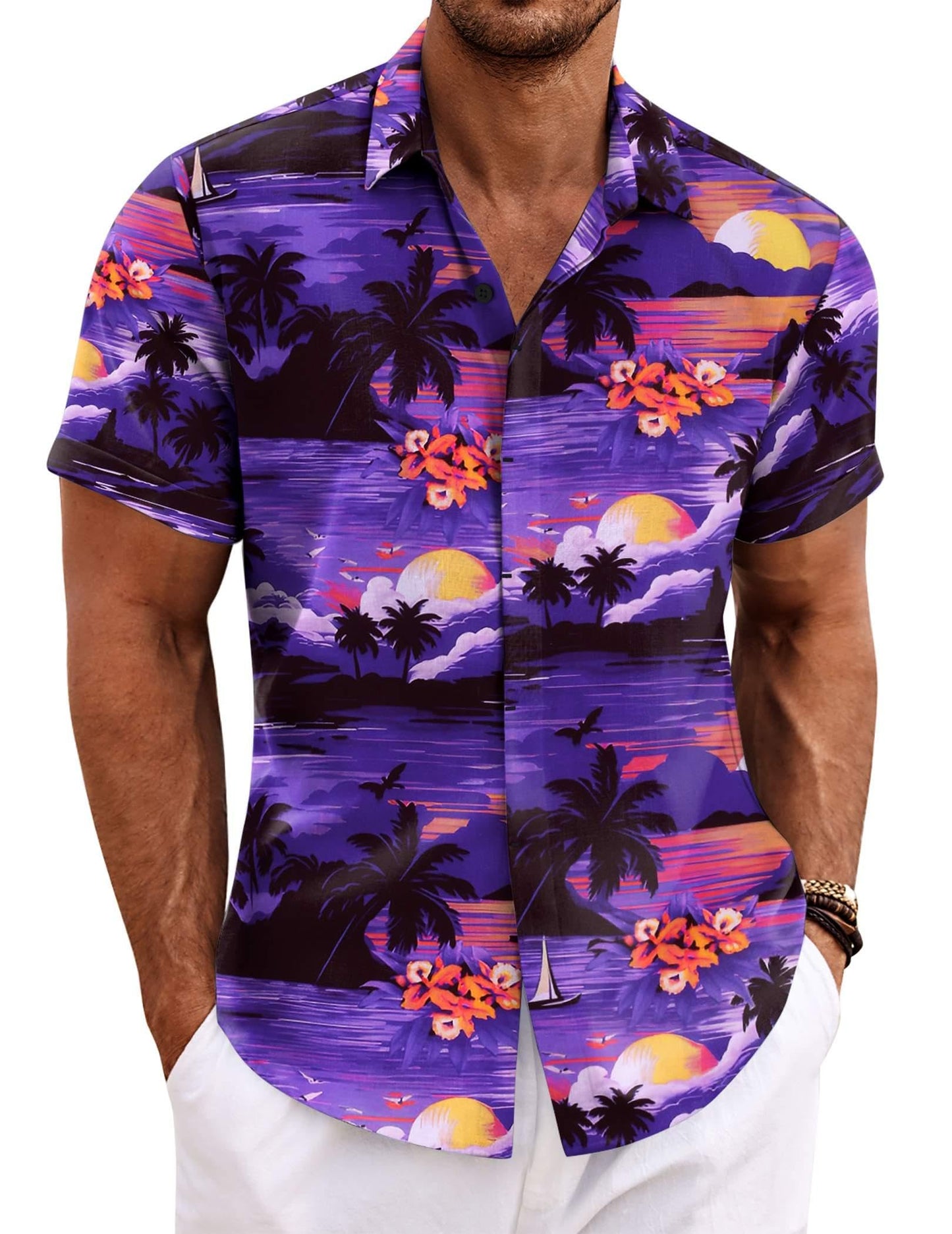 Men's Linen Shirts Short Sleeve Casual Shirts Button Down Shirt for Men Beach Summer Wedding Shirt