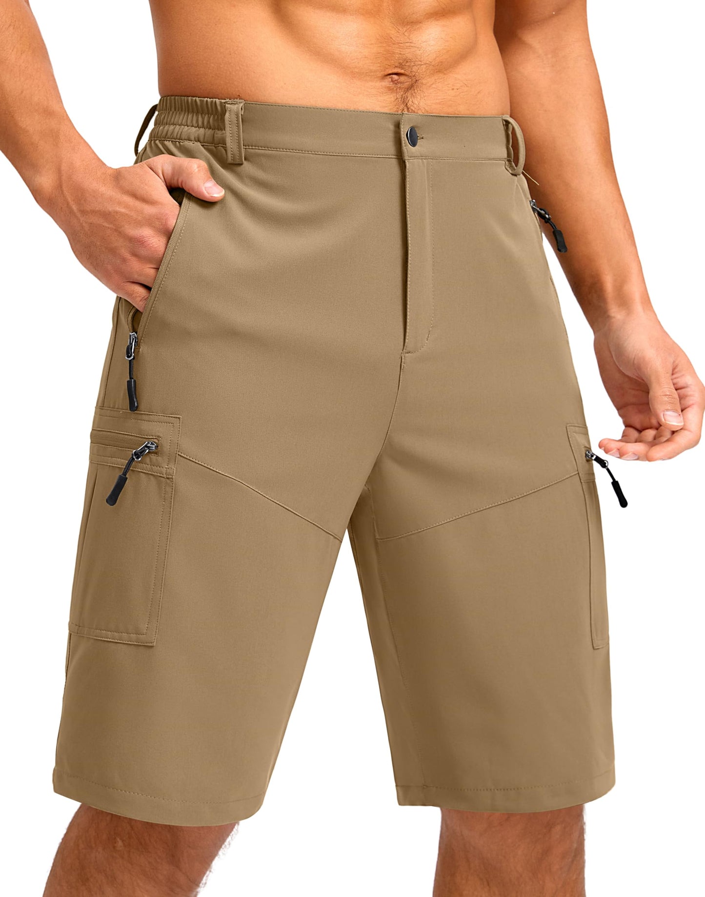 Men's Multi-Pocket Lightweight Outdoor Cargo Shorts, Casual Shorts for Hiking Golf Camping Could you recommend other men's outdoor apparel? Are hooded waterproof jackets available? What features do these hiking cargo shorts have?        What are the advan
