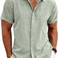 Men's Linen Shirts Short Sleeve Casual Shirts Button Down Shirt for Men Beach Summer Wedding Shirt