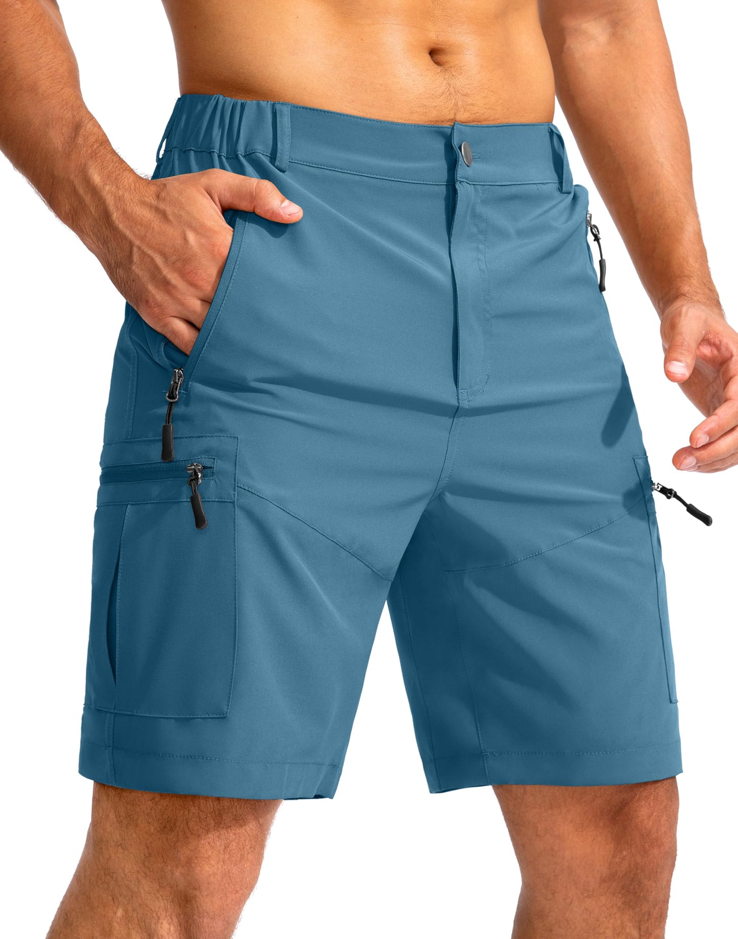 Men's Multi-Pocket Lightweight Outdoor Cargo Shorts, Casual Shorts for Hiking Golf Camping Could you recommend other men's outdoor apparel? Are hooded waterproof jackets available? What features do these hiking cargo shorts have?        What are the advan