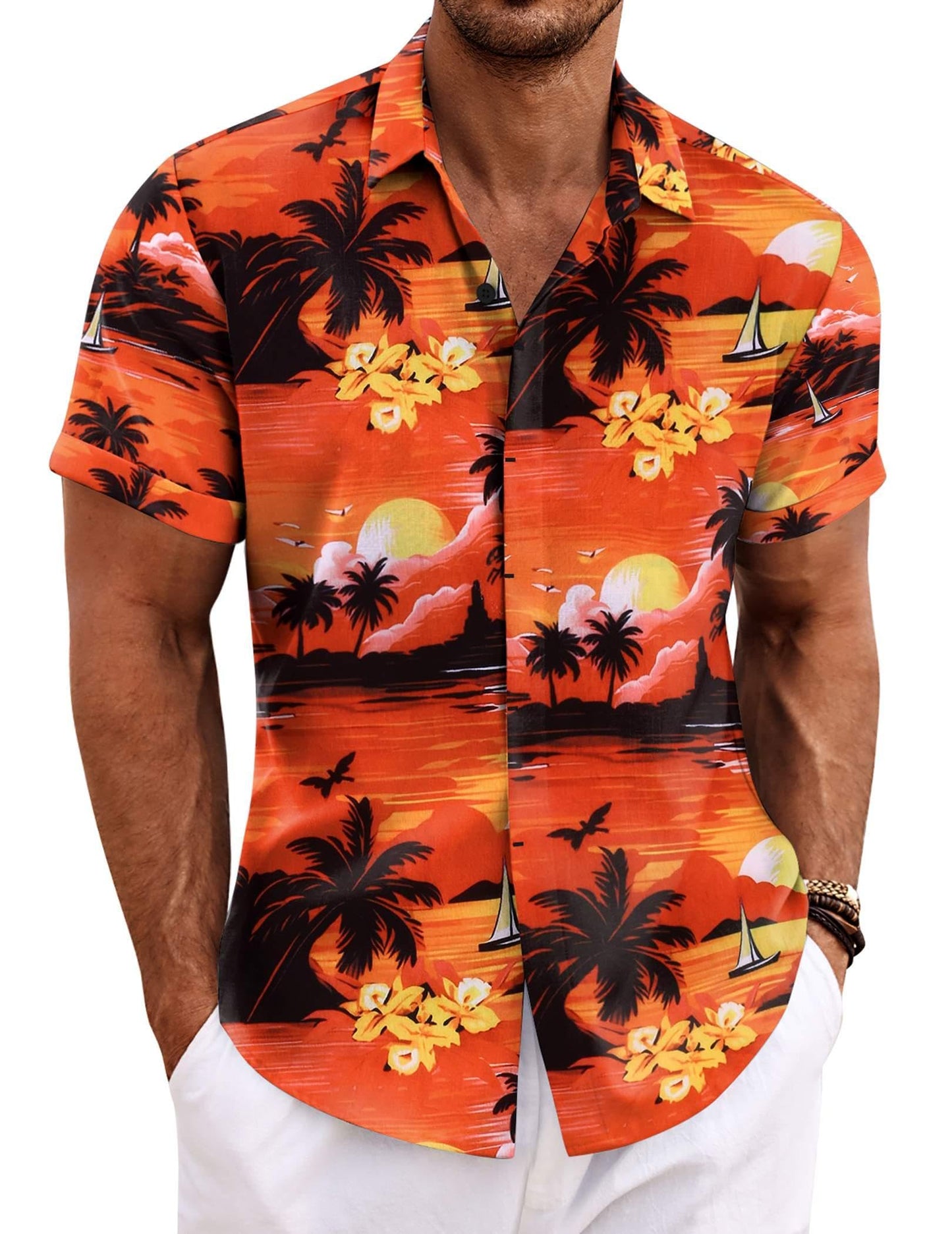 Men's Linen Shirts Short Sleeve Casual Shirts Button Down Shirt for Men Beach Summer Wedding Shirt