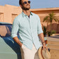 Men's Linen Textured Long Sleeve Shirt, Solid Cotton Regular Fit Button Down Shirt, Casual for Summer, Beach and Wedding Wear