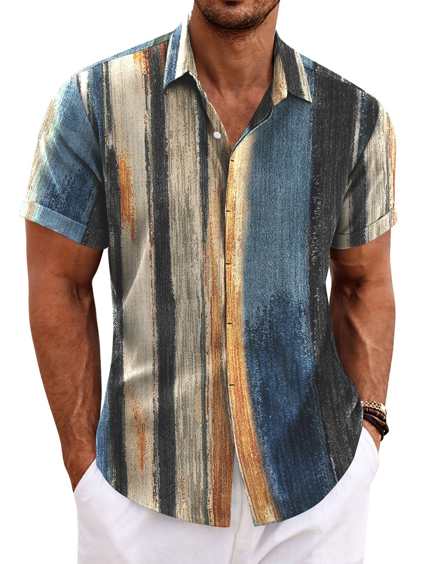 Men's Linen Shirts Short Sleeve Casual Shirts Button Down Shirt for Men Beach Summer Wedding Shirt