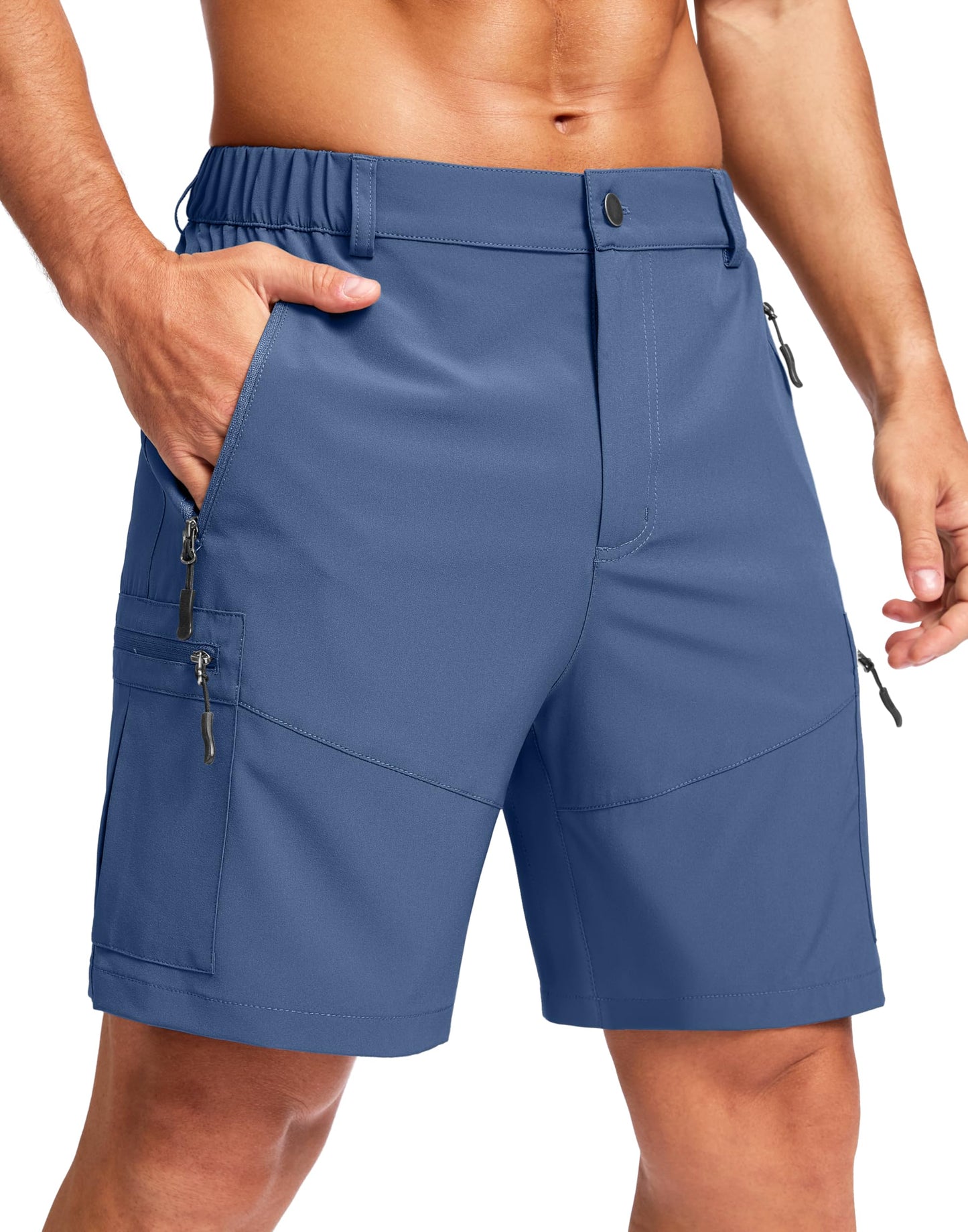 Men's Multi-Pocket Lightweight Outdoor Cargo Shorts, Casual Shorts for Hiking Golf Camping Could you recommend other men's outdoor apparel? Are hooded waterproof jackets available? What features do these hiking cargo shorts have?        What are the advan