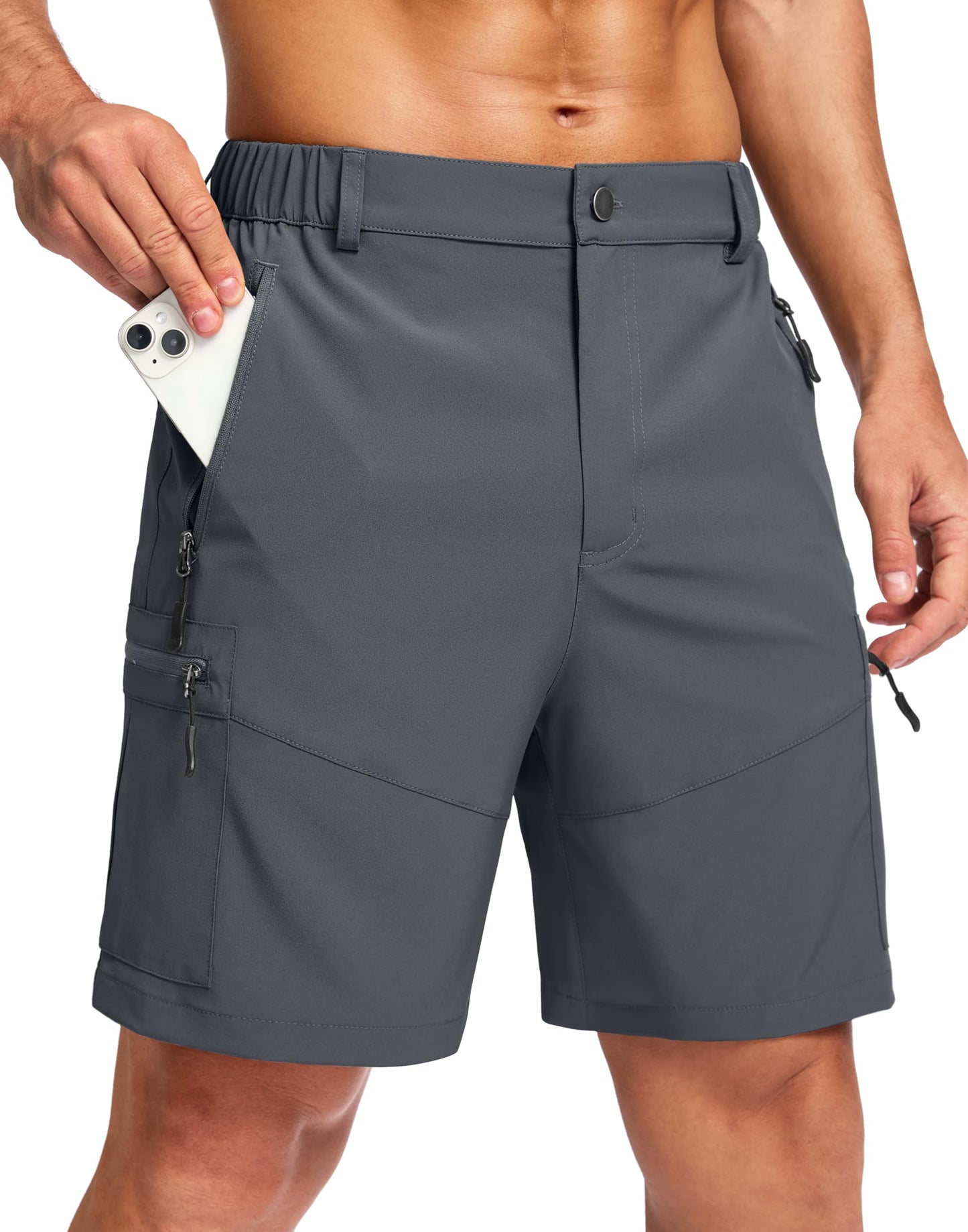 Men's Multi-Pocket Lightweight Outdoor Cargo Shorts, Casual Shorts for Hiking Golf Camping Could you recommend other men's outdoor apparel? Are hooded waterproof jackets available? What features do these hiking cargo shorts have?        What are the advan