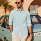 Men's Linen Textured Long Sleeve Shirt, Solid Cotton Regular Fit Button Down Shirt, Casual for Summer, Beach and Wedding Wear