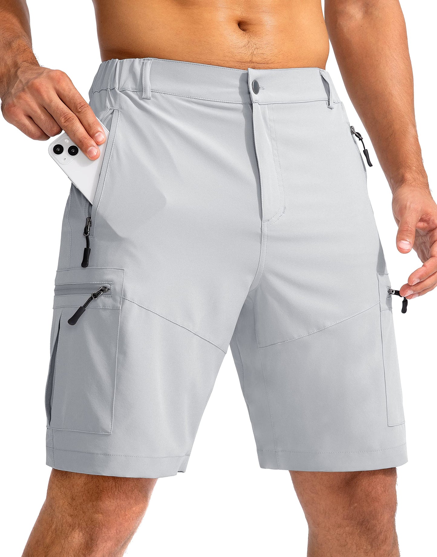 Men's Multi-Pocket Lightweight Outdoor Cargo Shorts, Casual Shorts for Hiking Golf Camping Could you recommend other men's outdoor apparel? Are hooded waterproof jackets available? What features do these hiking cargo shorts have?        What are the advan