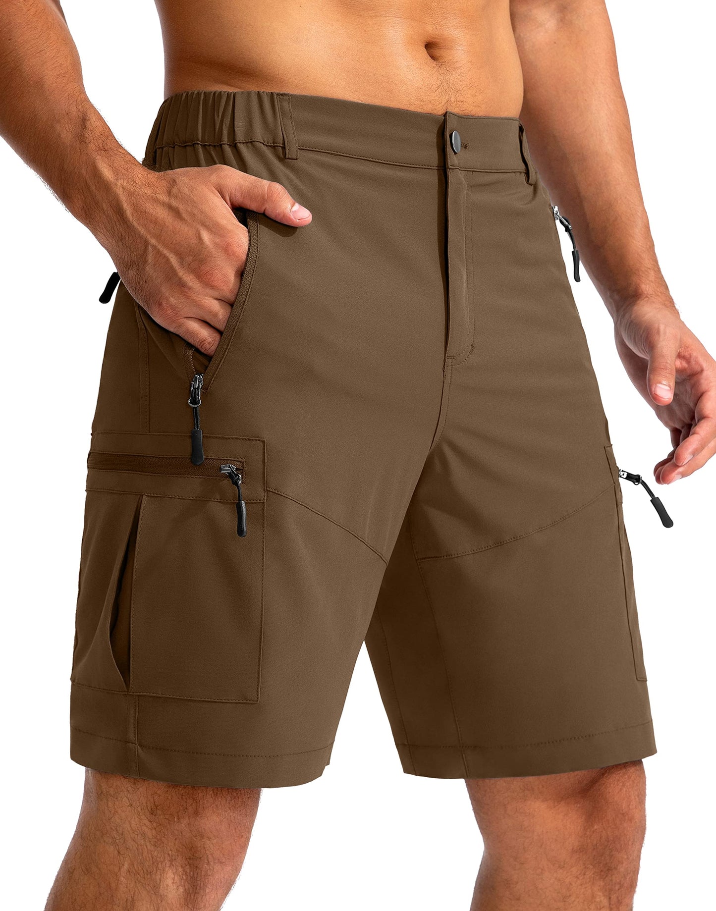 Men's Multi-Pocket Lightweight Outdoor Cargo Shorts, Casual Shorts for Hiking Golf Camping Could you recommend other men's outdoor apparel? Are hooded waterproof jackets available? What features do these hiking cargo shorts have?        What are the advan