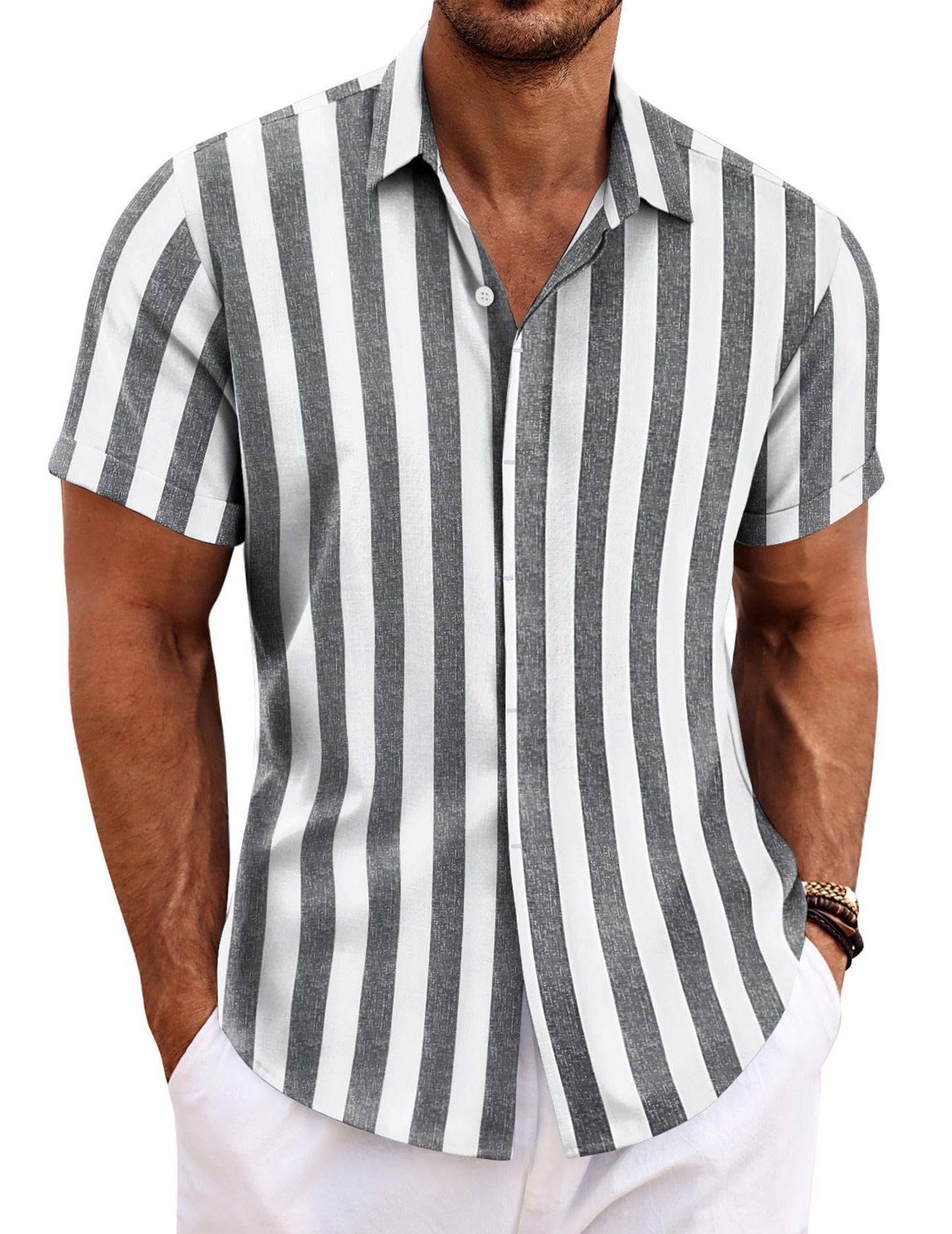 Men's Linen Shirts Short Sleeve Casual Shirts Button Down Shirt for Men Beach Summer Wedding Shirt