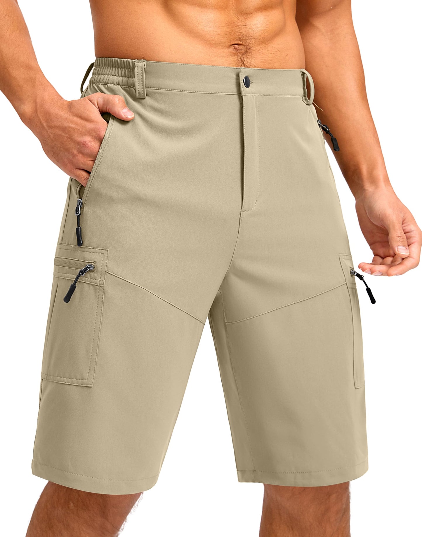 Men's Multi-Pocket Lightweight Outdoor Cargo Shorts, Casual Shorts for Hiking Golf Camping Could you recommend other men's outdoor apparel? Are hooded waterproof jackets available? What features do these hiking cargo shorts have?        What are the advan