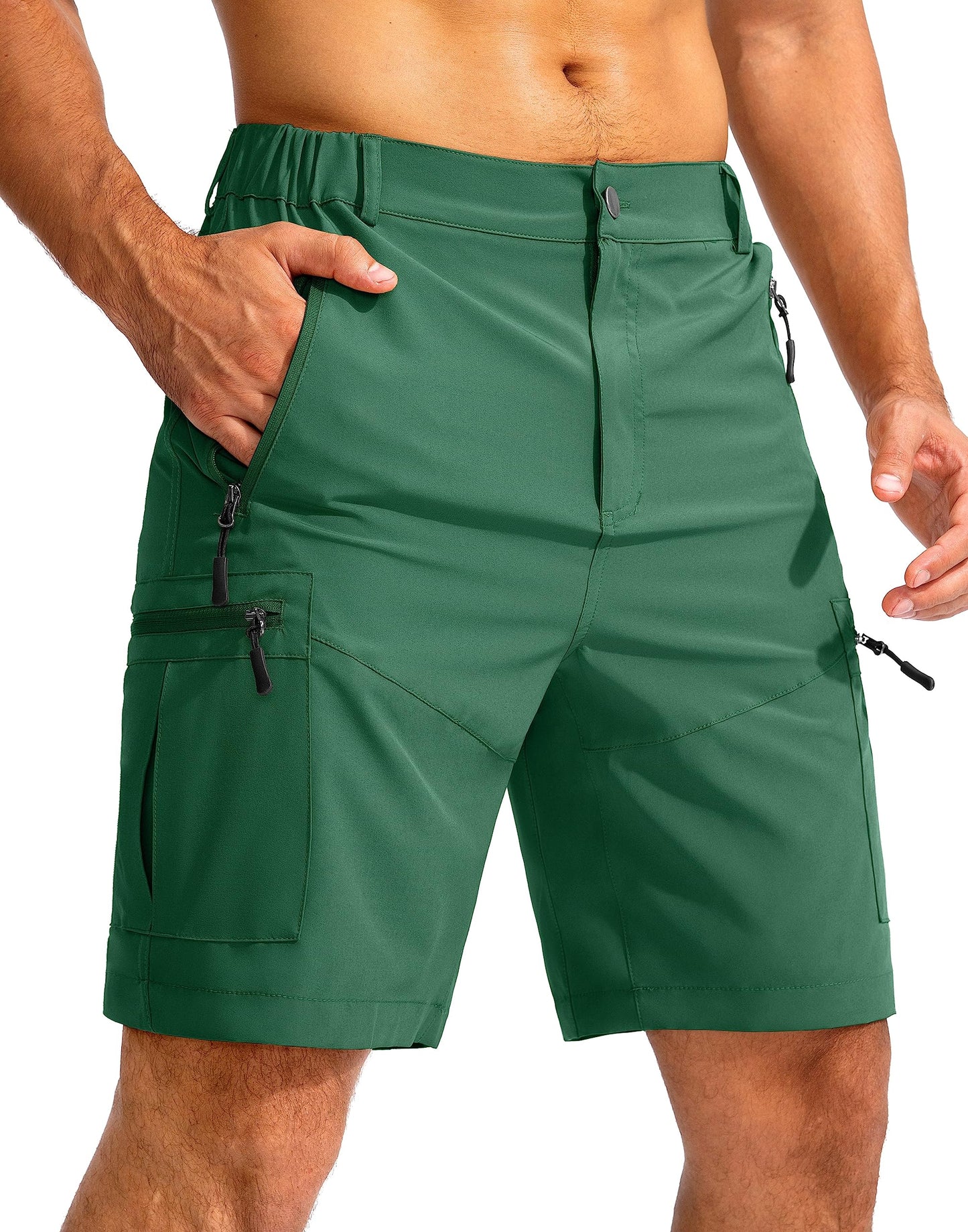 Men's Multi-Pocket Lightweight Outdoor Cargo Shorts, Casual Shorts for Hiking Golf Camping Could you recommend other men's outdoor apparel? Are hooded waterproof jackets available? What features do these hiking cargo shorts have?        What are the advan