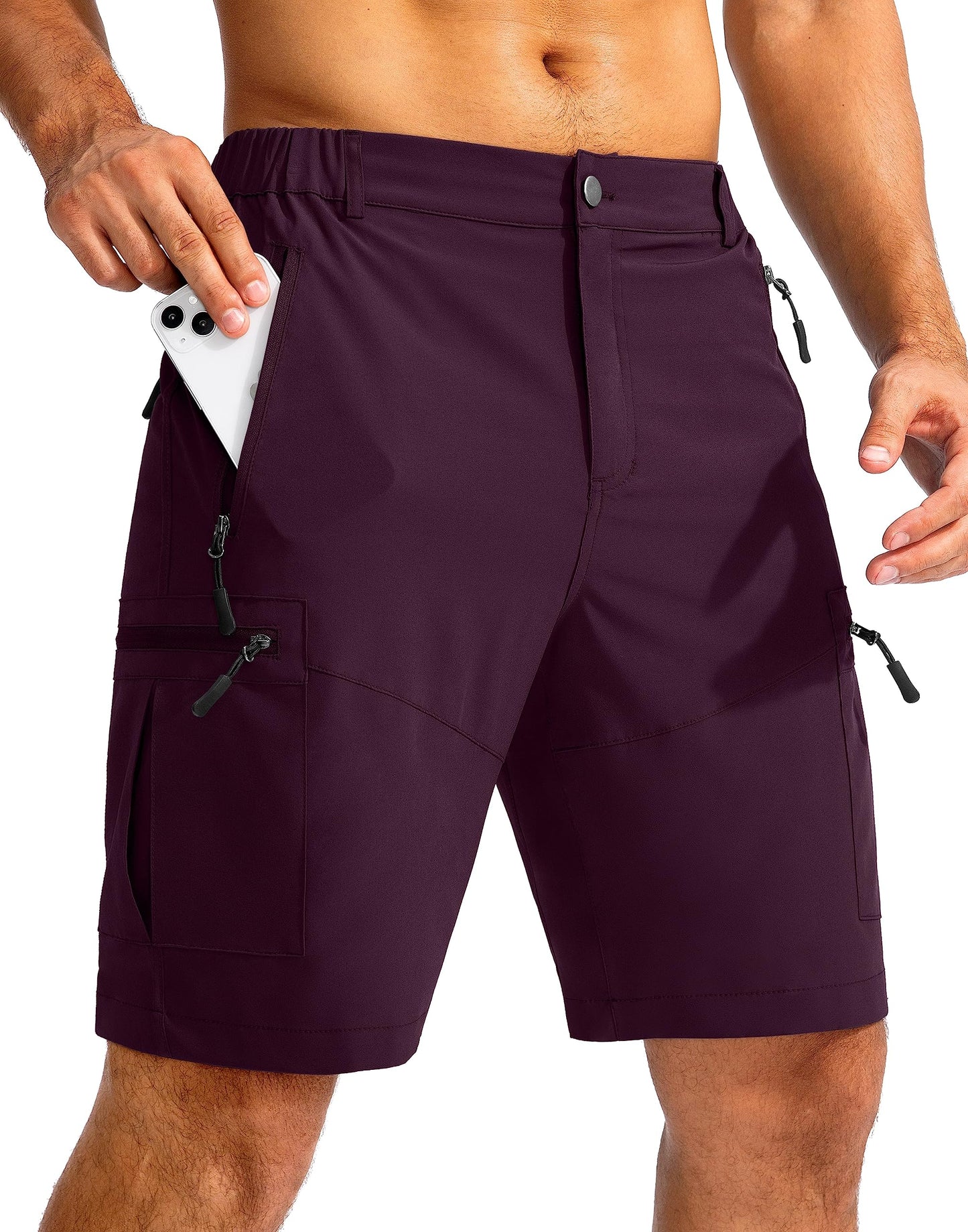 Men's Multi-Pocket Lightweight Outdoor Cargo Shorts, Casual Shorts for Hiking Golf Camping Could you recommend other men's outdoor apparel? Are hooded waterproof jackets available? What features do these hiking cargo shorts have?        What are the advan
