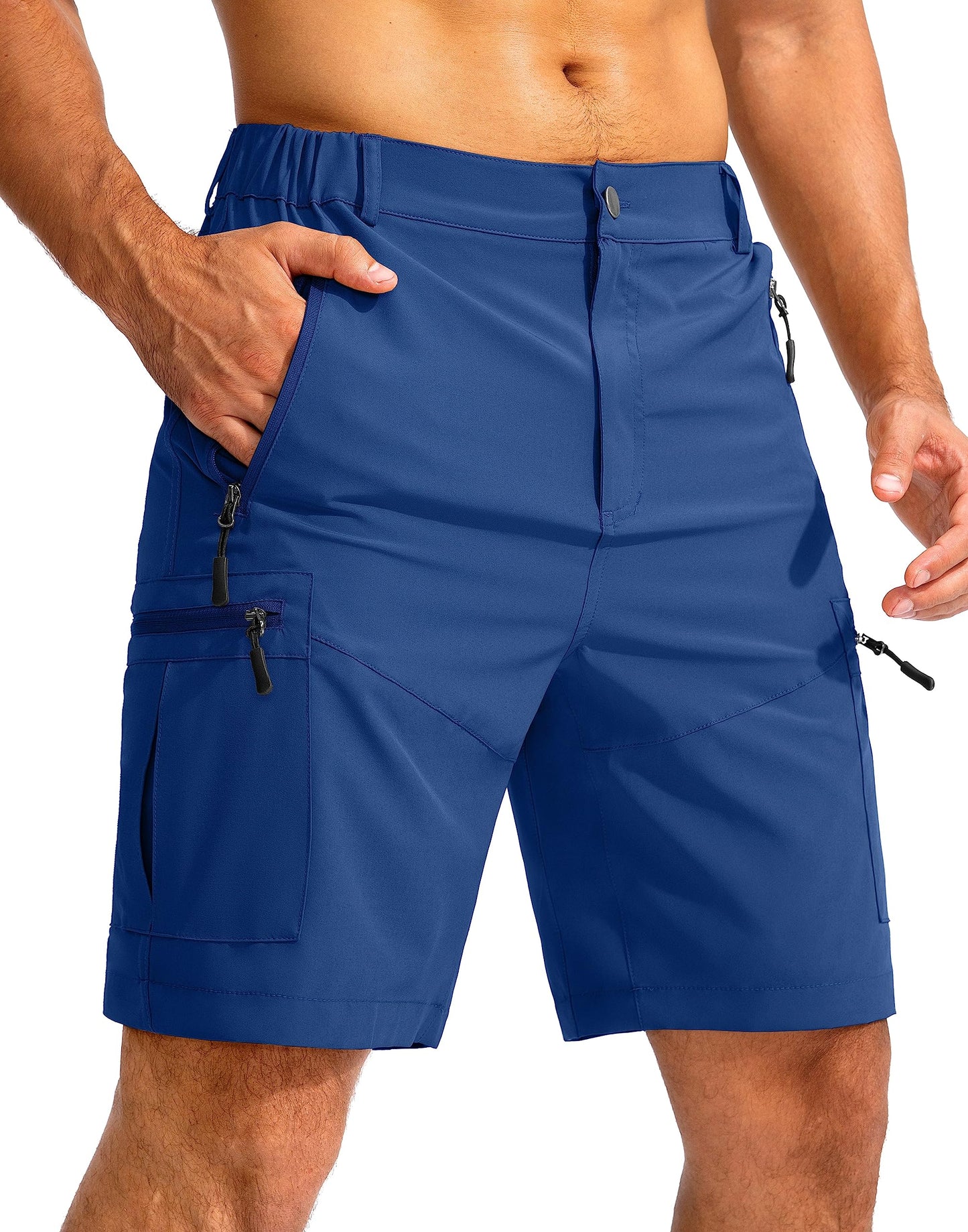 Men's Multi-Pocket Lightweight Outdoor Cargo Shorts, Casual Shorts for Hiking Golf Camping Could you recommend other men's outdoor apparel? Are hooded waterproof jackets available? What features do these hiking cargo shorts have?        What are the advan